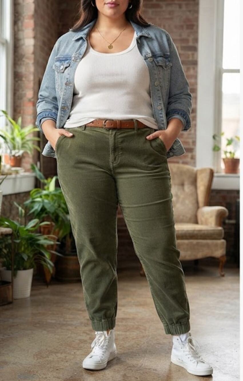 Sonoma Goods For Life Womens Plus Size 2X Corduroy Jogger Pants Olive Green NWT